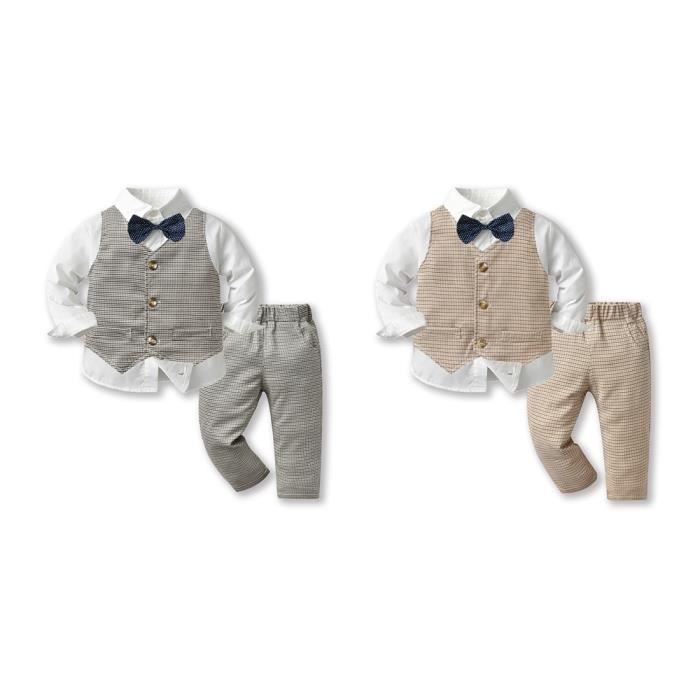 Costume Bébé Garçon 3 Pièces - Smoking élégant Avec Gilet Et Nœud Papillon (bleu Ou Noir), Tailles 1-12 Ans - 9