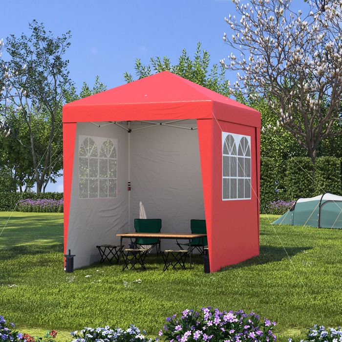Outsunny Tonnelle De Jardin Pliante Pop-up 2x2m - Tente Réception Hauteur Réglable Anti-UV 30+ Avec Parois Et Sacs De Sable