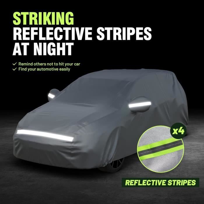 Asasytal Housse De Voiture Exterieur Complètes, 210D Oxford Tissu Avec Fermeture éclair De La Porte Latérale Et Soins Intérieurs En Coton, Anti UV Respirante Imperméable Fit Berline, L 450~475cm - 7