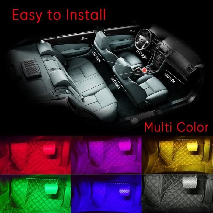 Lumières LED Ambiance Voiture Sans Fil – Synchronisation Musique, Télécommande, Intérieur Extérieur Auto Multicolore