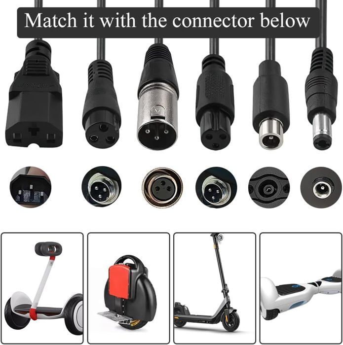 XUNNIU Chargeur Trotinette Electrique 42V 2A, Chargeur Vélo Electrique