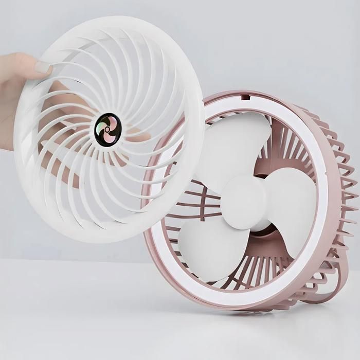 Ventilateur de Bureau Sans Fil Portable, 3 Vitesses, Lumière Chaude