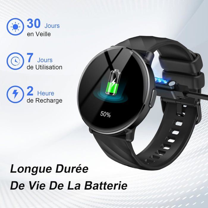 Montre Connectée Blackview – Écran 1.47'', Autonomie 20 Jours, 24 Modes Sport, 5ATM, Double Bracelet, Santé (SpO2, Sommeil), IOS/Android