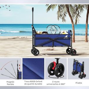FREE SOLDIER Chariot De Plage Pliable Ultra-Léger – Roues Amovibles, Poignée Réglable, Charge 100 Kg (Marron)