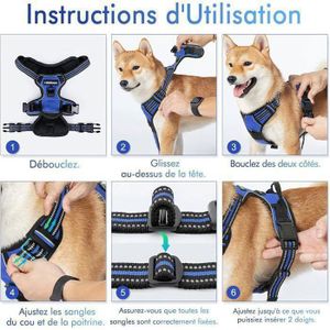 Harnais Rembourré Pour Chien, Anti-traction, Réglable Et Sécurisé Avec Ligne Réfléchissante Et Poignée De Contrôle, Noir, Taille XL