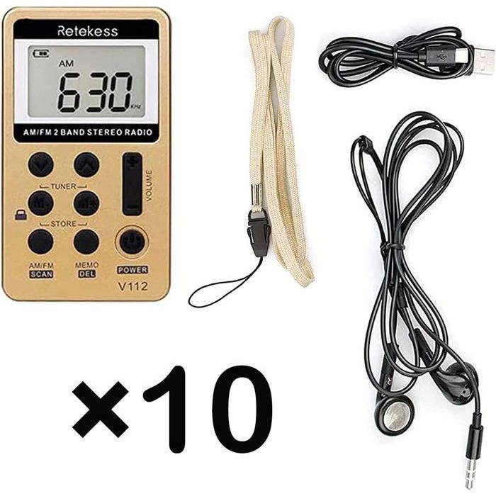 Retekess V112 Radio Portátil AM FM Pequeña – Recargable USB, 58 Estaciones Preestablecidas, Temporizador De Sueño, Auriculares Incluidos