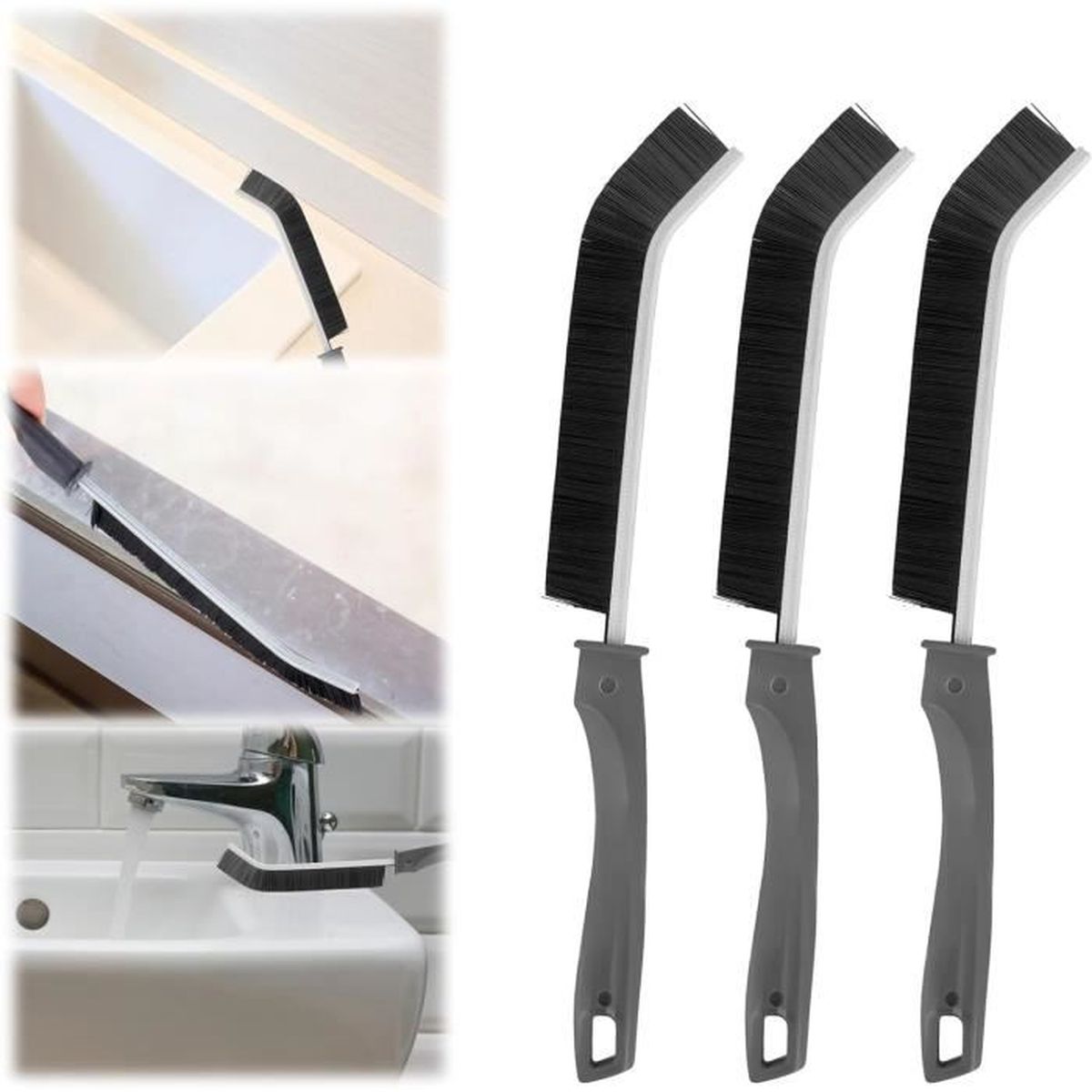 Brosse De Nettoyage Pour Interstices Et Joints - Poils Nylon Durs - Poignée Ergonomique - Pour Salle De Bain, Cuisine Outil Ménage Crevasses Poils Durs