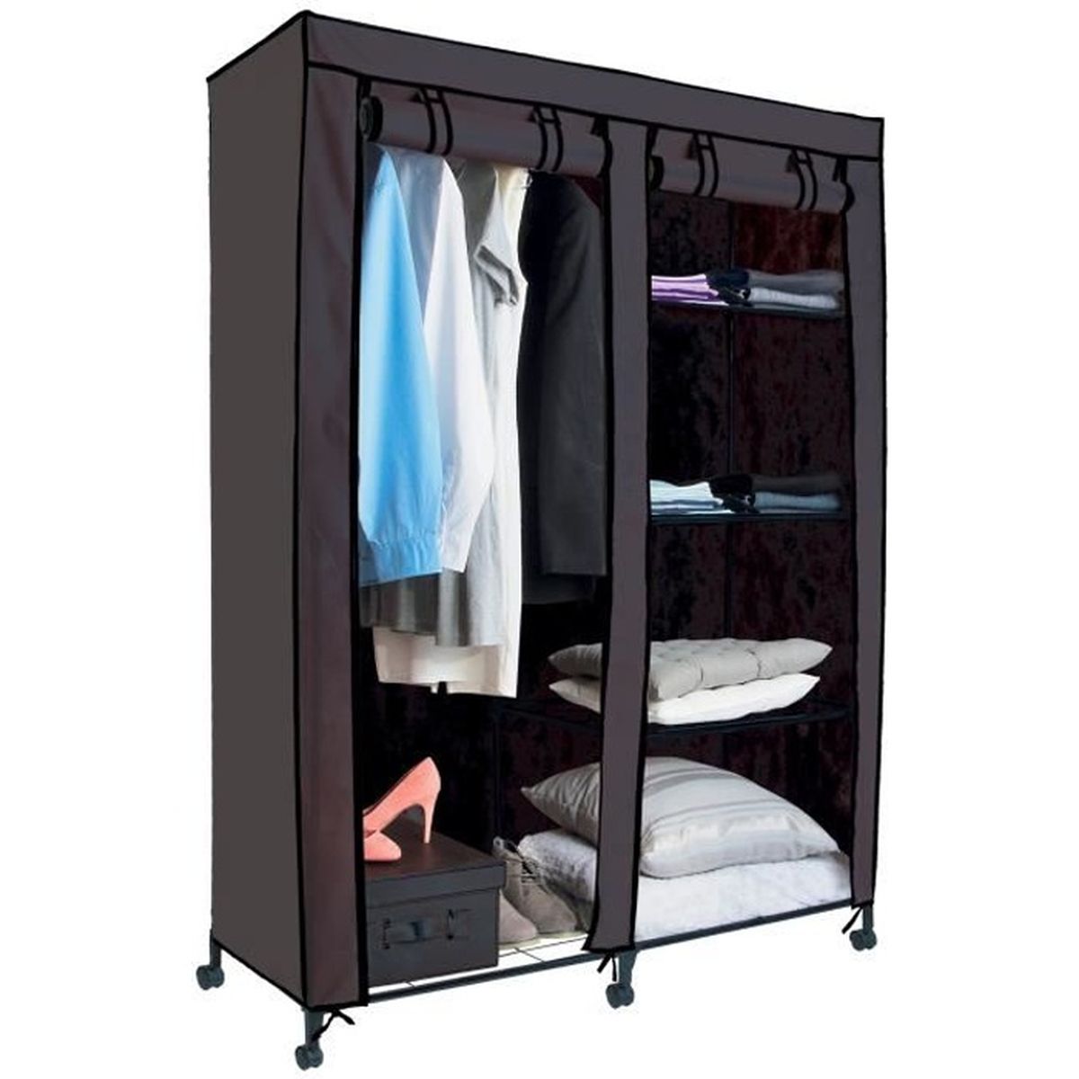 Armoire de rangement avec penderie Grise Cdiscount Maison