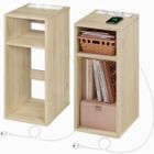 WOLTU 2x Table de Chevet, Table d’appoint avec Station de Charge, Bout de Canapé, 2Ports USB+2Prises, 25x30x60cm,Grain Bois Clair