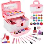 MAXLABER Maquillage Enfant Jouet Filles, 43 PCS Lavable Malette Maquillage Valise Beauté Jouet pour Enfant,Cadeau de Pâques