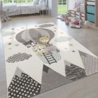 Paco Home Tapis Chambre Enfant Adorable Montgolfière Nuages Joyeux Animaux Pastel En Crème Crème 80x150 cm