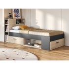 VENTE-UNIQUE Lit avec tête de lit rangements et tiroir - 90 x 190 cm - Anthracite et naturel + matelas + sommier - LEANDRE