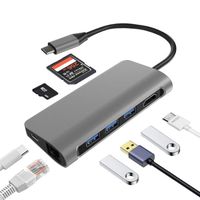 Argent - 8 dans 1 USB C Station D'accueil Type C Étendre à 4 K UHD HDMI, 3 USB 3.0 Ports, SD-TF Slot, RJ 45,