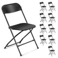 Lot de 10 chaises pliantes en plastique noir, sièges commerciaux empilables portables intérieurs et extérieurs avec cadre en acier