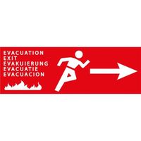 Panneau Evacuation incendie camping rouge + Flèche droite – PVC - 300 x 100 mm - Signalisation de securite Ref: EVACD