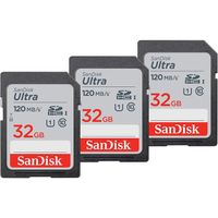 Cartes mémoire SDHC Ultra 32 Go - SanDisk - Lot de 3 - Classe 10 - Vitesse de transfert jusqu'à 120 Mo/s