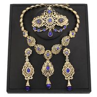 LL9104BLUE - ensemble de bijoux de mariée marocaine, couleur or, pour femmes, Caftan, broche, boucles'oreille