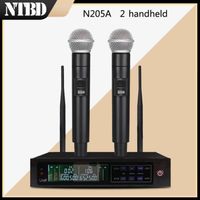 Microphone,système de Microphone double sans fil, karaoké, lecteur cardioïde UHF 205A, dynamique, 2 canaux, FM [A455254577]