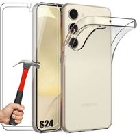 Coque pour Samsung Galaxy S24 avec 2 Verres Trempés - Coque Silicone Antichoc Souple Transparent