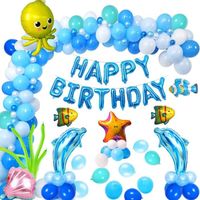 Décorations de fête d'anniversaire pour garçon,MMTX ballons bleus et blancs, décoration d'anniversaire avec animaux marins, dauphin,