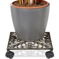 Relaxdays Porte-plantes à roulettes en fonte support pot de fleurs 4 roues plateau roulettes carré ou rond design antiquités