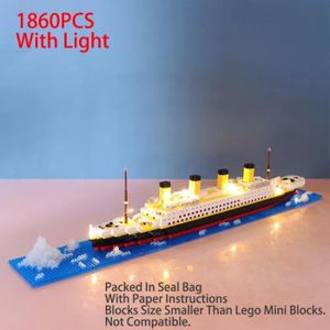ASSEMBLAGE CONSTRUCTION 1860pcs avec de la lumière - Briques de diamant pour garçons, 1860 pièces, bateau de croisière Titanic, modèl