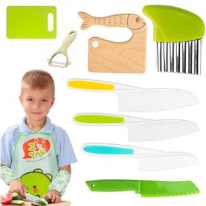 DINETTE - CUISINE Ensemble de 8 couteaux de cuisine pour enfants avec des formes demporte-pices pour lgumes couteaux en bois