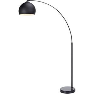 Lampadaire Arqué Design Moderne – Abat-jour Noir, Pied Marbre Noir, Style Milieu De Siècle, Versanora Teamson Home 170 Cm (Ampoule E26 Non Fournie)