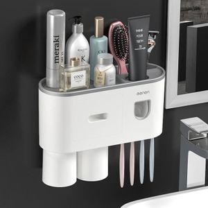 PORTE SECHE-CHEVEUX Accessoires salle de bain,GURET distributeur automatique de dentifrice magnétique inversé porte brosse à dents - Type Gray 2cup