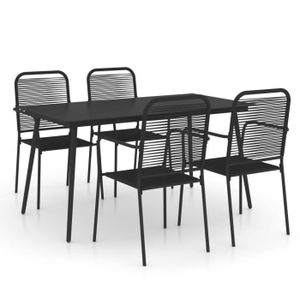 Ensemble table et chaise de jardin PET  Mobilier à dîner d'extérieur 5 pcs Corde en coton et acier Noir