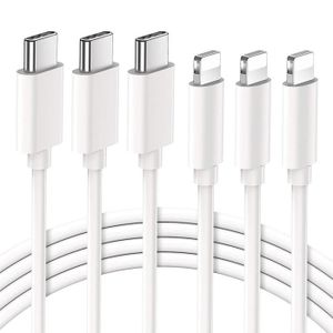 CÂBLE TÉLÉPHONE 3 x Câble USB pour iPhone 14 Pro - 14 Plus -14 ProMax -14  Type-C vers Lightning - 1 Mètre Blanc