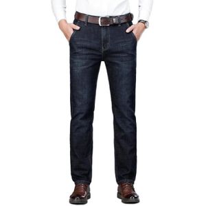 JEANS Pantalon en Jeans Homme Coupe Droite Stretch Jeans 5 Poches Taille Haute Effet Délavé - Bleu nuit