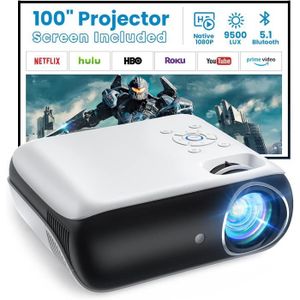 Vidéoprojecteur Vidéoprojecteur 5.1 Bluetooth, Native 1080P 9500L Projecteur Supporté 4K Fonction Zoom Portable Mini RétroProjecteur