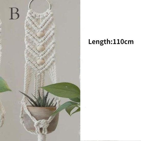 Pot De Fleur Suspendu Avec Base En Bois - Anneau Fer 32 Cm, Base 15x15 Cm - Déco Boho, Plantes D'intérieur