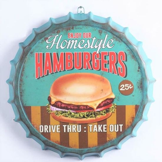Décoration Murale métal - Cadre - Tableau - Capsule Cuisine Hamburger