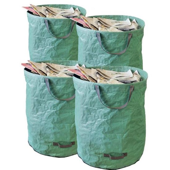 2 Sacs à Déchets Jardin 272 Litres - Polypropylène Robuste, Imperméable - Poignées Renforcées - Réutilisables, Pliables