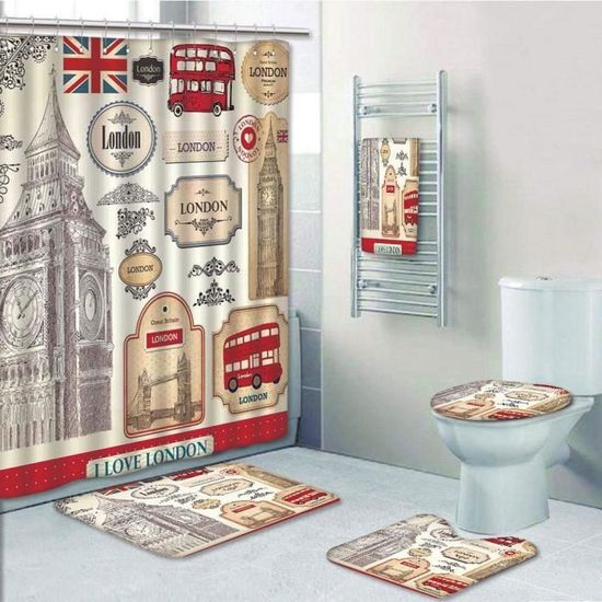 London British Ben Red Bus Tower Bridge Banner Rouge Ivoire Sépia 5