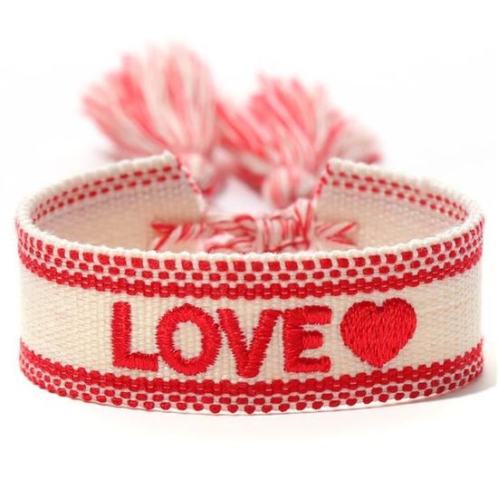 Bracelet Brodé J'adore - Bleu Foncé/Noir - Neuf Avec étiquettes - Accessoire Tissu élégant