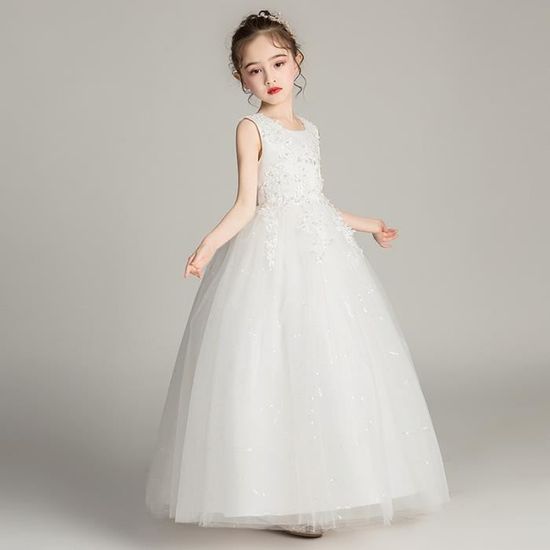 Robe de princesse en satin tulle pour filles tenue de concours de beauté de mariage de bal
