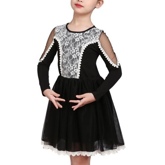 Robe Princesse Fille Noir Salut-Bas - Avec Baguette Magique Et Couronne, Taille 7-14 Ans, Coton Doublé
