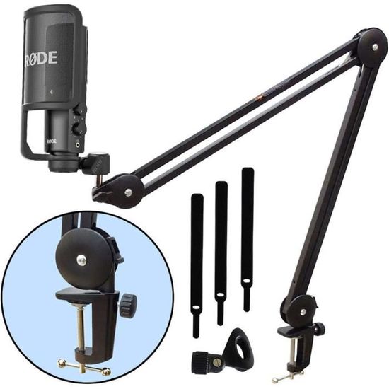 Rode NT1 Microphone à condensateur de studio XLR USB 5ème génération Noir bras de microphone