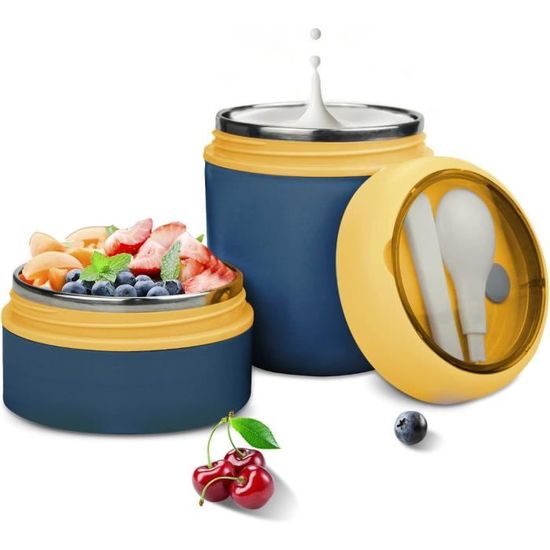 Pot à Yaourt à Emporter 150 Ml + 150 Ml - Avec Cuillère Pliable Et Dragonne - Récipient Double Compartiment Pour Collations, Céréales, Sauces - 7