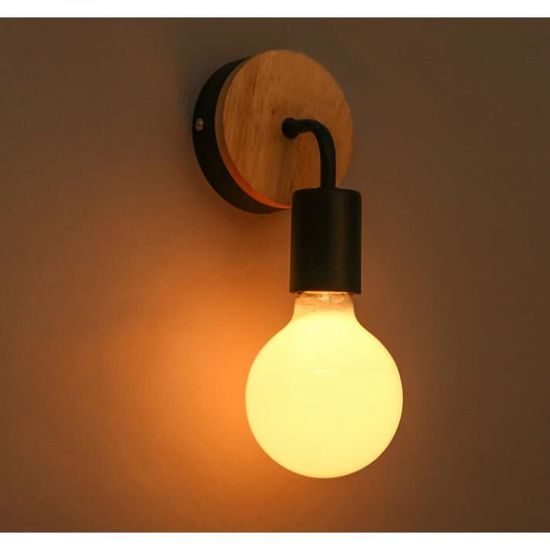 TEMPSA E27 Lampe de chevet chambre à coucher en bois moderne lumière mur (sans ampoule) NOIR