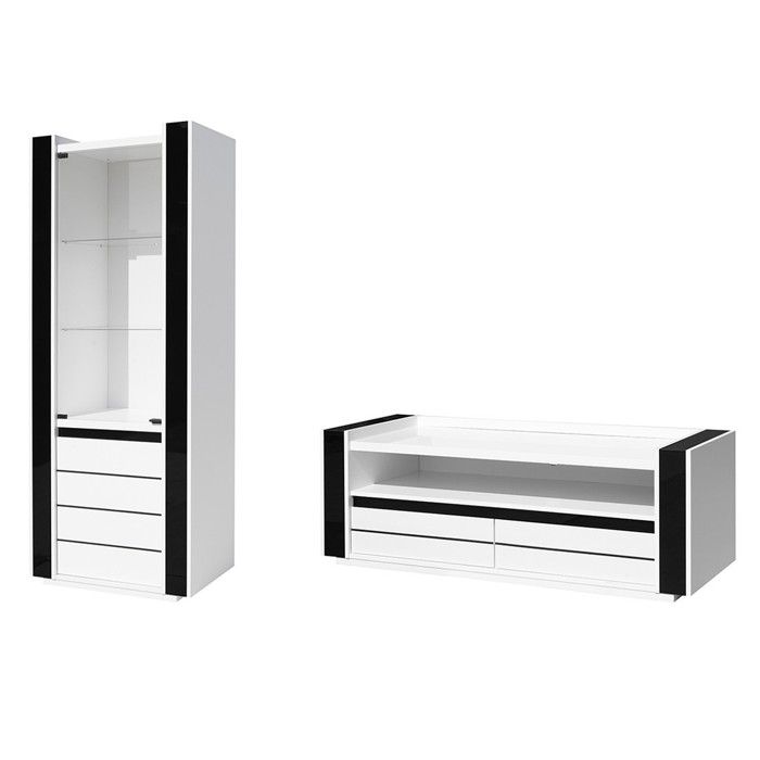 Ensemble pour votre salon LINA meuble tv hifi + 1 vitrine + LED. Meubles laqués design haute brillance