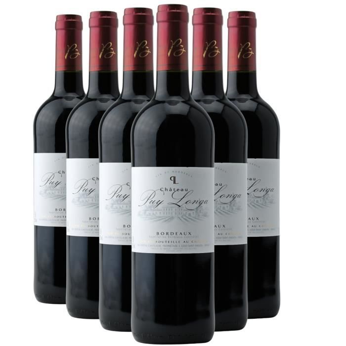 Château Puy Longa Bordeaux Rouge 2019 - Bio - Lot de 6x75cl - Vin AOC Rouge de Bordeaux - Cépages Merlot, Cabernet Franc