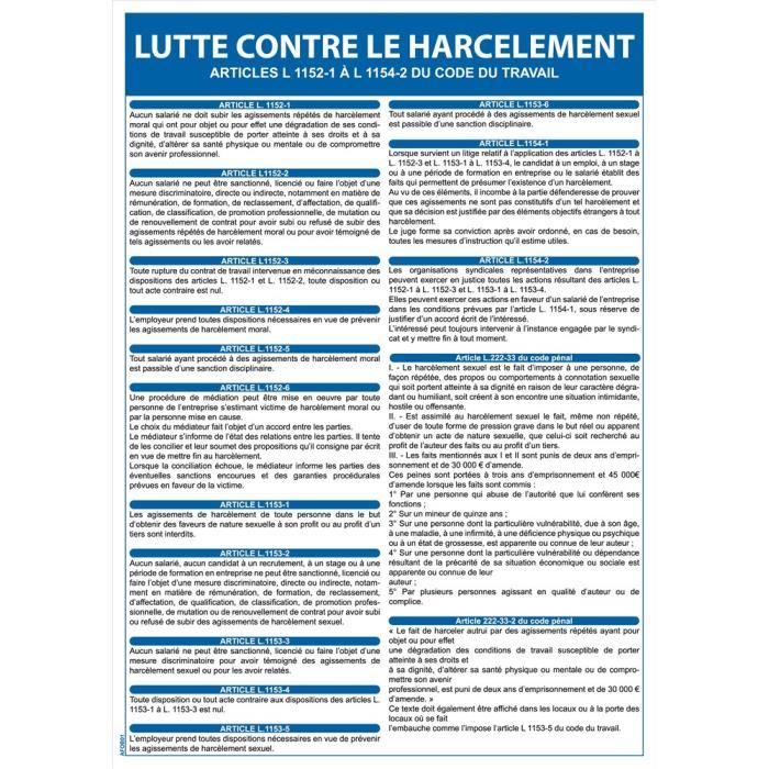 Panneau obligatoire lutte contre le harcèlement au travail - Signalisation de securite Ref: AFOB01