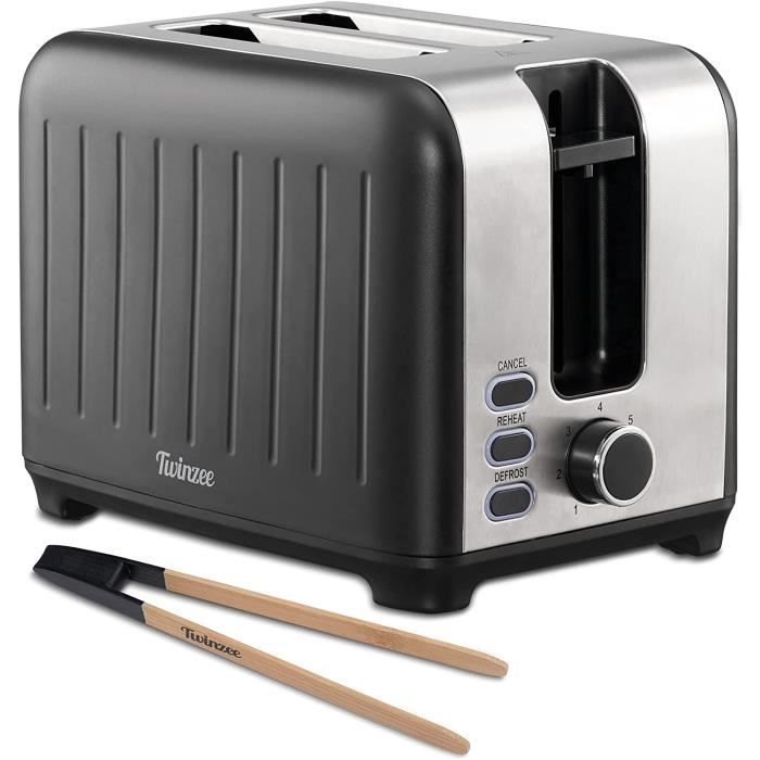 GRILLE-PAIN Twinzee - Grille Pain 3 en 1 - Noir Mat en Inox - 2 Large Fente - Toaster Rétro - Pince en Bambou Gratuite14