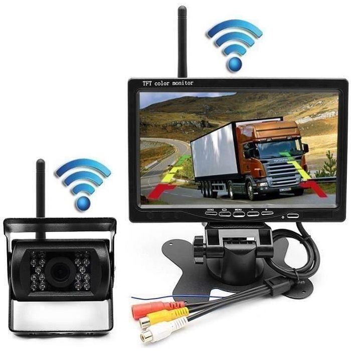 Nouvelle Caméra de Recul Sans Fil 7 Pouces HD LCD Ecran+Caméra de Voiture Etanche pour Camion RV Bus Remorque +Allume-cigare D010