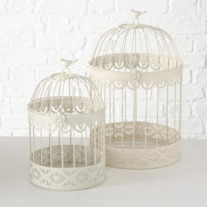 CAGE DECORATIVE Home Collection Lot de 2 cage à oiseaux en métal - Hauteur : 30-39 cm - Blanc crème272