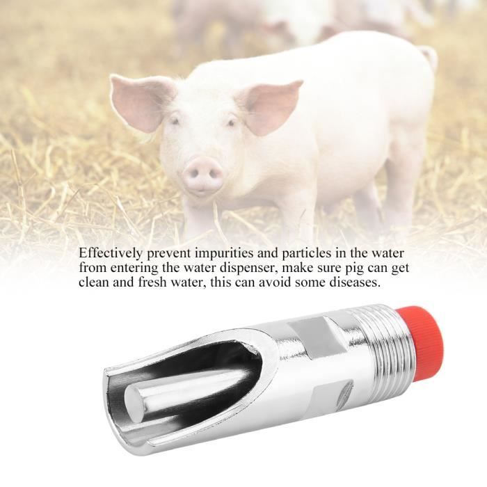Abreuvoirs de mamelon de porc, casquette rouge abreuvoir rouge de abreuvoir de mamelon de porc 5pcs en acier inoxydable pour les